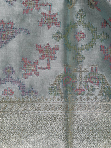 Light Blue Ikat Woven Tissue Silk Saree - Diadem
