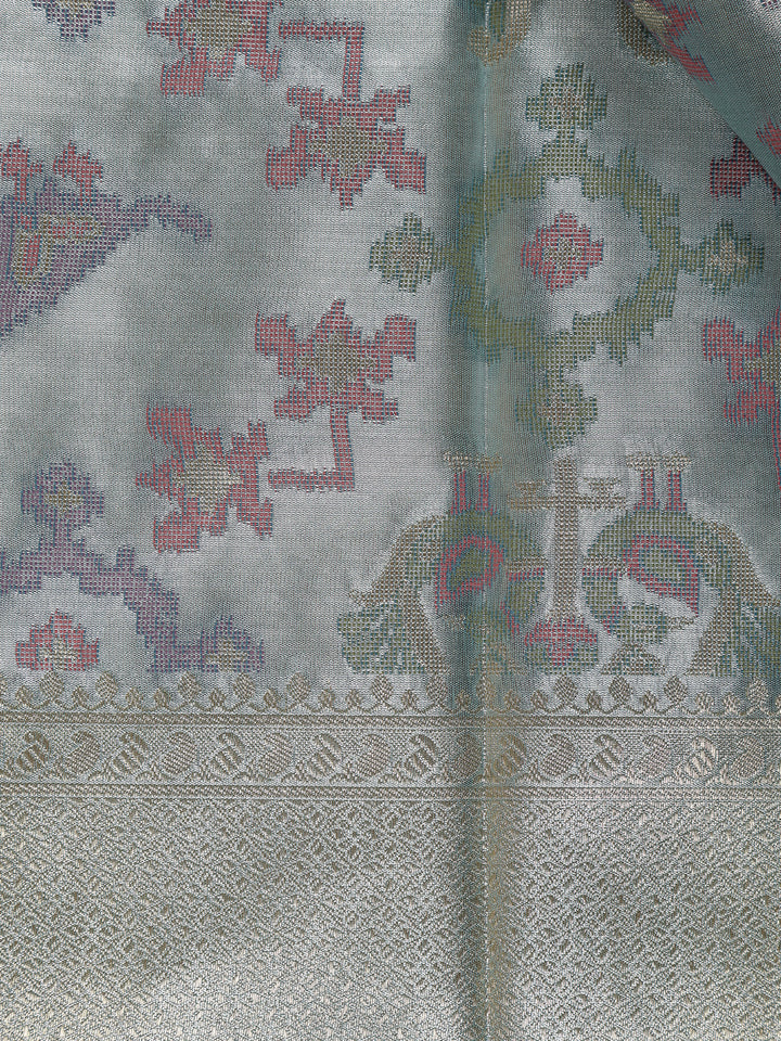 Light Blue Ikat Woven Tissue Silk Saree - Diadem