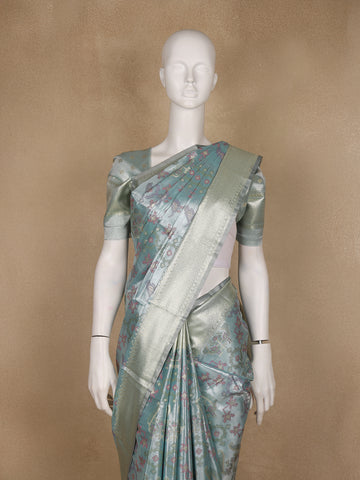 Light Blue Ikat Woven Tissue Silk Saree - Diadem