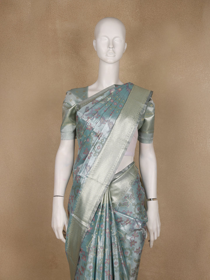 Light Blue Ikat Woven Tissue Silk Saree - Diadem