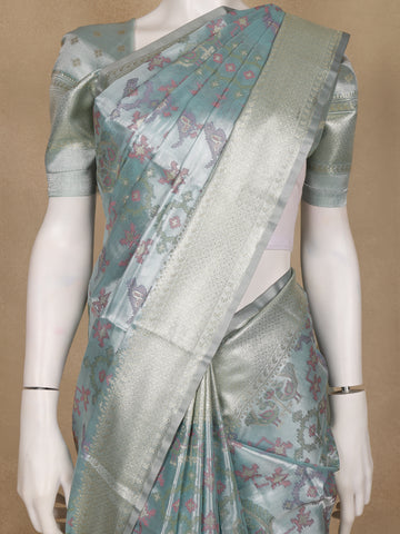 Light Blue Ikat Woven Tissue Silk Saree - Diadem