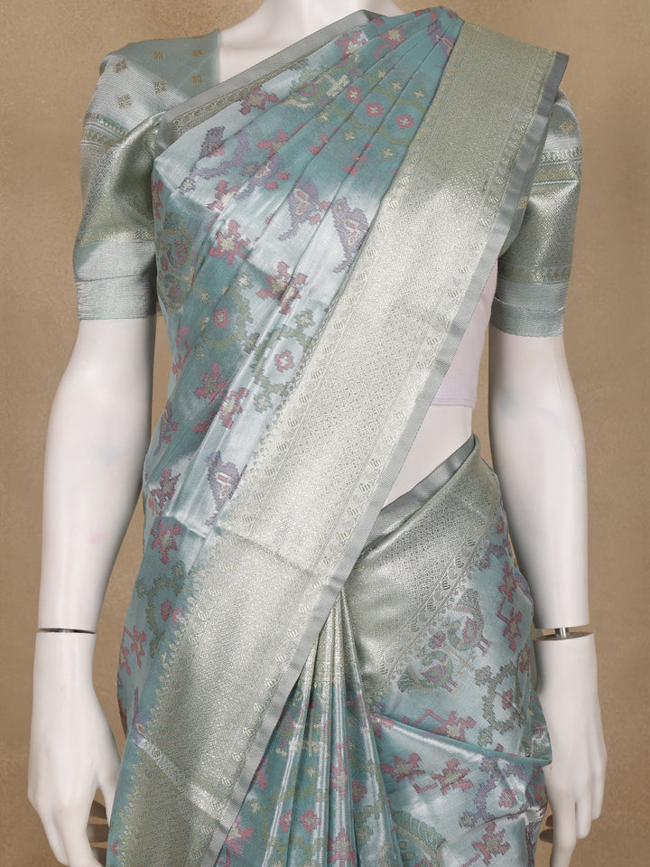 Light Blue Ikat Woven Tissue Silk Saree - Diadem