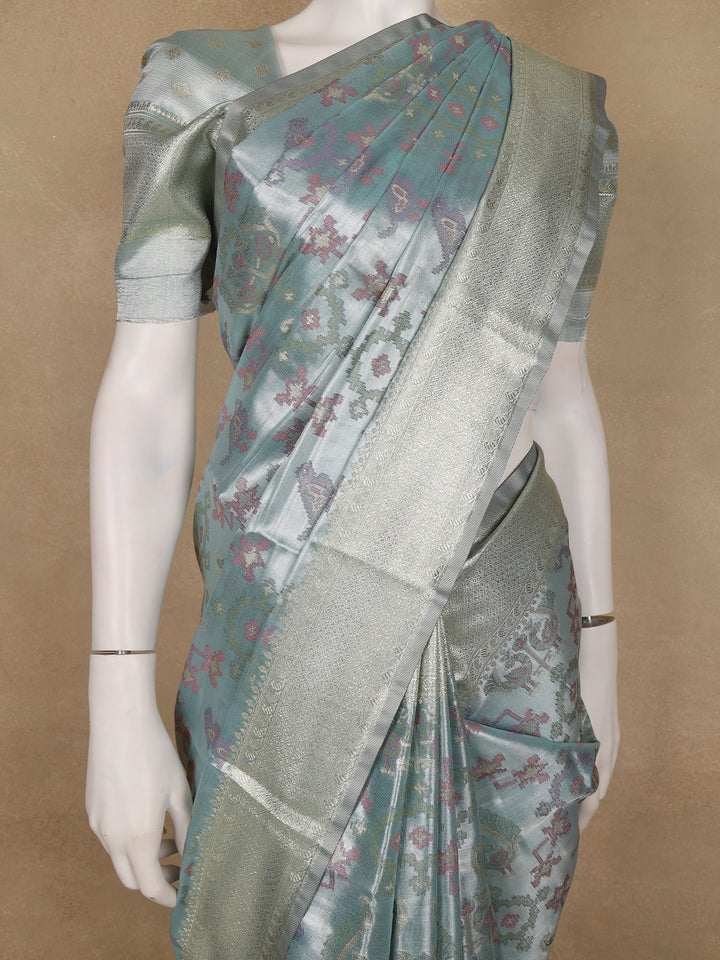 Light Blue Ikat Woven Tissue Silk Saree - Diadem
