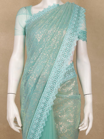 Light Blue Sequin Embellishment Organza Saree - Diadem