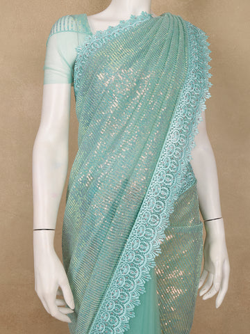 Light Blue Sequin Embellishment Organza Saree - Diadem