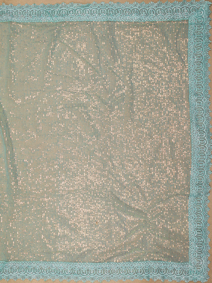 Light Blue Sequin Embellishment Organza Saree - Diadem