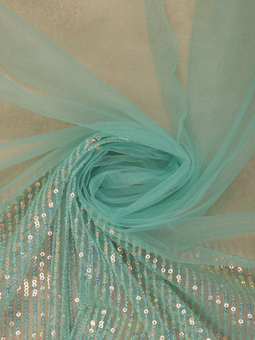 Light Blue Sequin Embellishment Organza Saree - Diadem