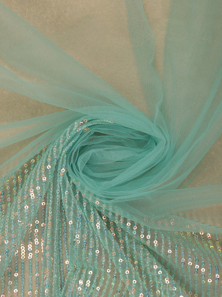 Light Blue Sequin Embellishment Organza Saree - Diadem