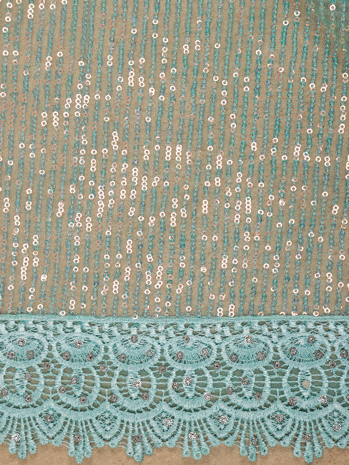 Light Blue Sequin Embellishment Organza Saree - Diadem