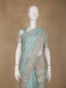 Light Blue Sequin Floral Designed Net Saree - Diadem