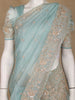 Light Blue Sequin Floral Designed Net Saree - Diadem