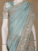 Light Blue Sequin Floral Designed Net Saree - Diadem