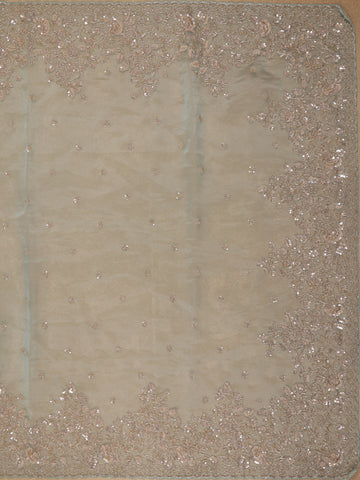 Light Blue Sequin Floral Designed Net Saree - Diadem