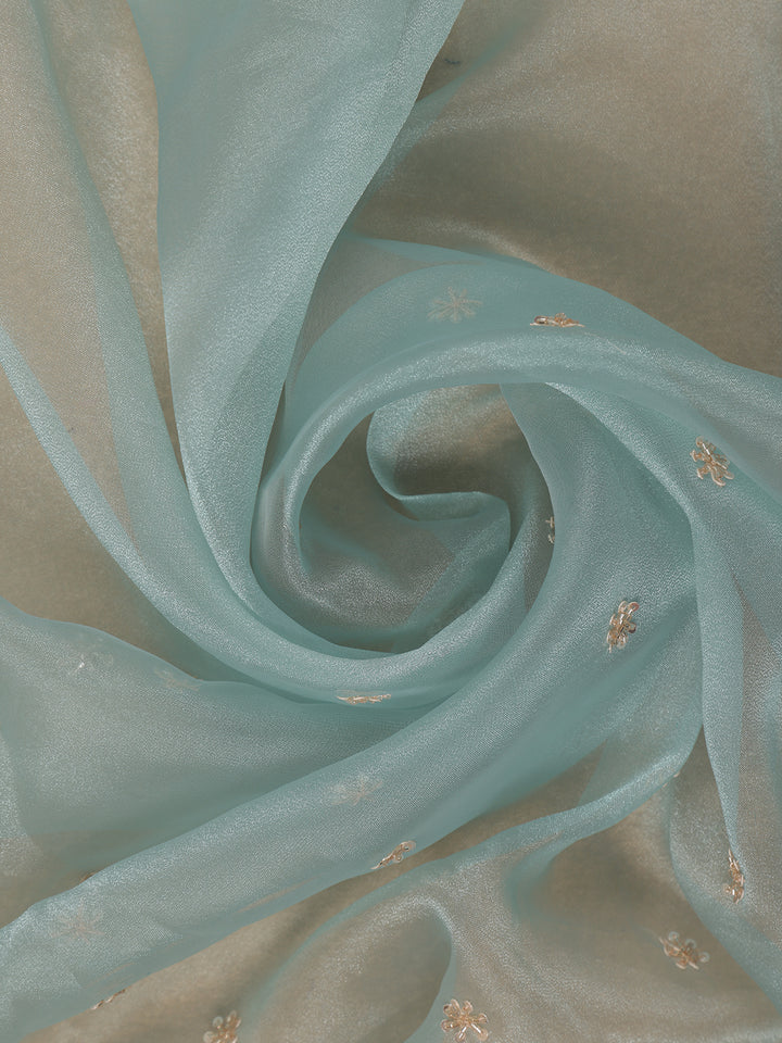 Light Blue Sequin Floral Designed Net Saree - Diadem