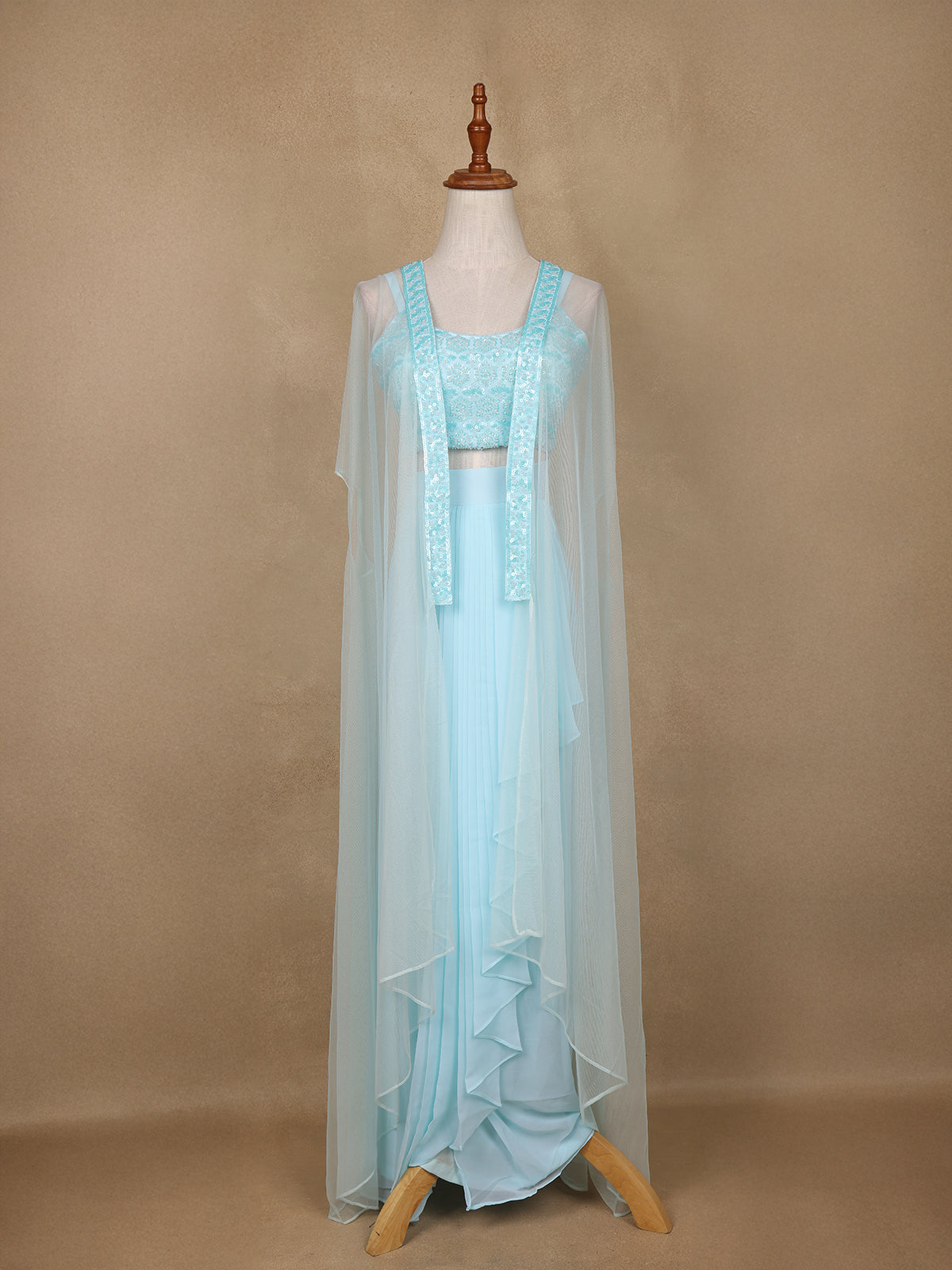 Light Blue Sequins Beaded Embroidery Georgette Palazzo Suit - Diadem