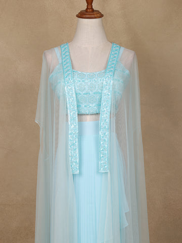 Light Blue Sequins Beaded Embroidery Georgette Palazzo Suit - Diadem