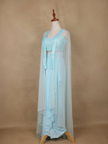 Light Blue Sequins Beaded Embroidery Georgette Palazzo Suit - Diadem