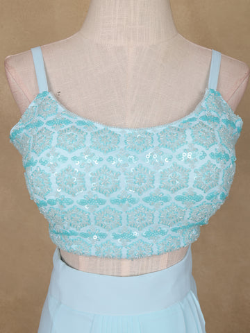 Light Blue Sequins Beaded Embroidery Georgette Palazzo Suit - Diadem