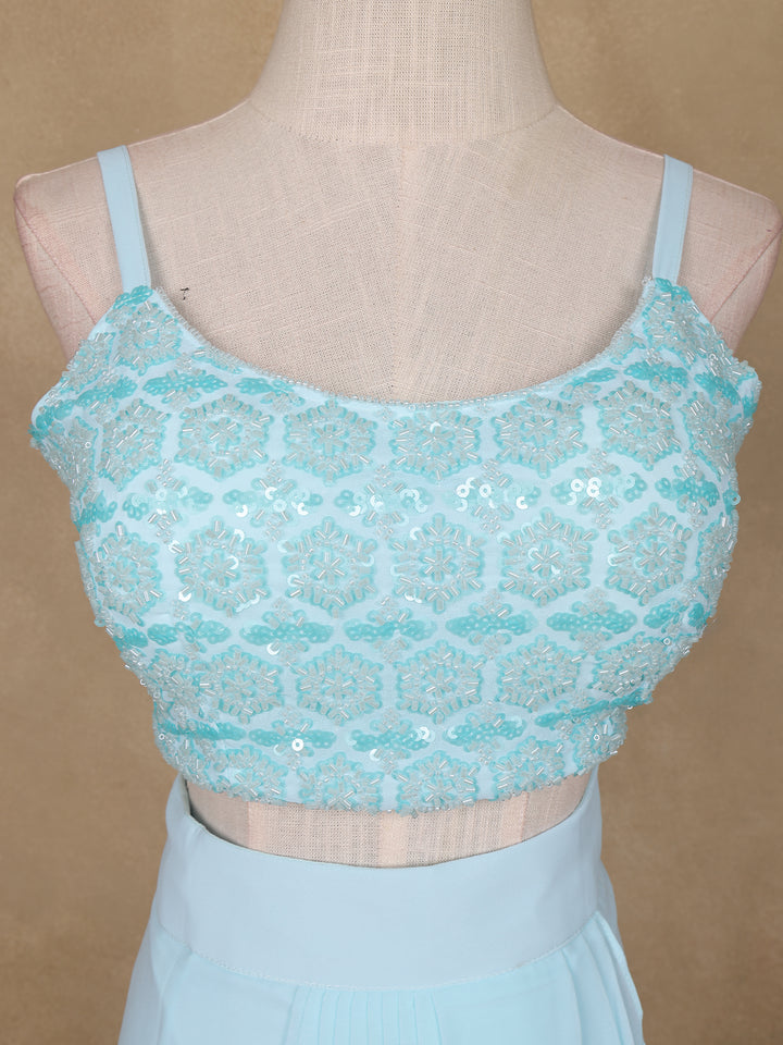 Light Blue Sequins Beaded Embroidery Georgette Palazzo Suit - Diadem