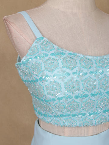 Light Blue Sequins Beaded Embroidery Georgette Palazzo Suit - Diadem