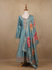 Light Blue Sequins Designed Floral Print Tussar Silk Salwar Suit - Diadem