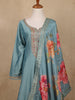 Light Blue Sequins Designed Floral Print Tussar Silk Salwar Suit - Diadem