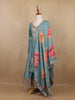Light Blue Sequins Designed Floral Print Tussar Silk Salwar Suit - Diadem