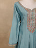Light Blue Sequins Designed Floral Print Tussar Silk Salwar Suit - Diadem