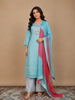 Light Blue Straight Cut Salwar Suit Adorned with Thread Work and Design Prints along with Dupatta