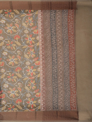 Light Brown Floral Designed Chanderi Cotton Saree - Diadem