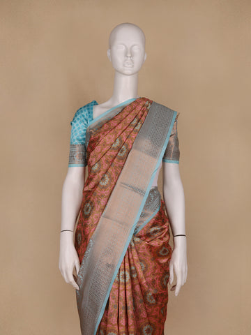 Light Brown Floral Designed Kora Printed Saree - Diadem