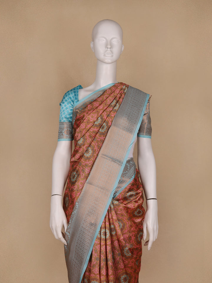 Light Brown Floral Designed Kora Printed Saree - Diadem
