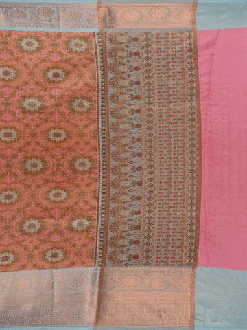 Light Brown Floral Designed Kora Printed Saree - Diadem
