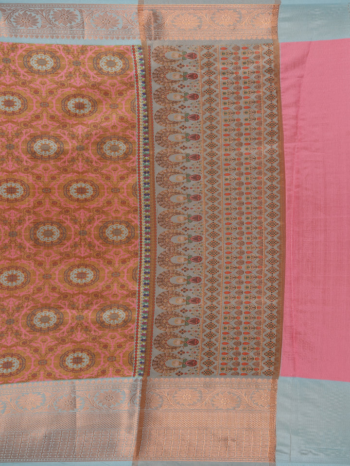 Light Brown Floral Designed Kora Printed Saree - Diadem