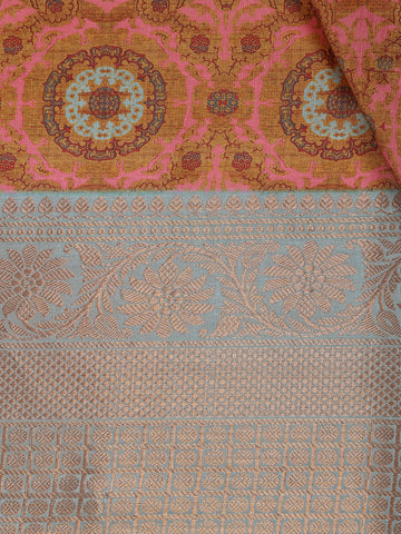 Light Brown Floral Designed Kora Printed Saree - Diadem