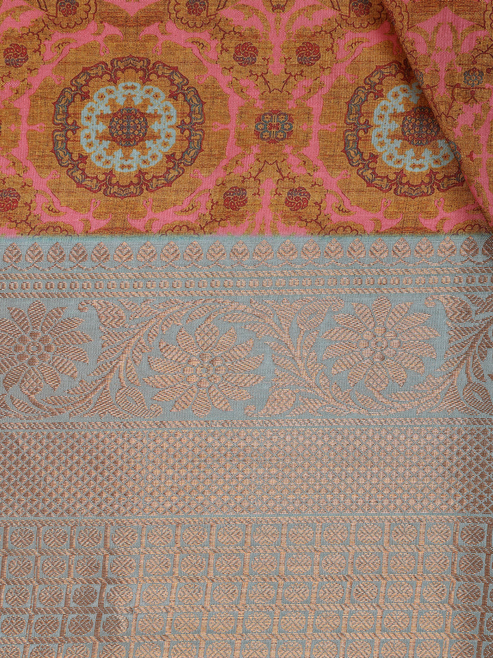 Light Brown Floral Designed Kora Printed Saree - Diadem