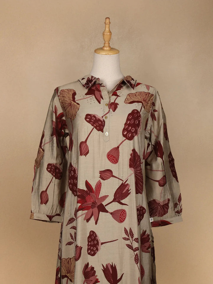 Light Brown Floral Designed Salwar Suit - Diadem