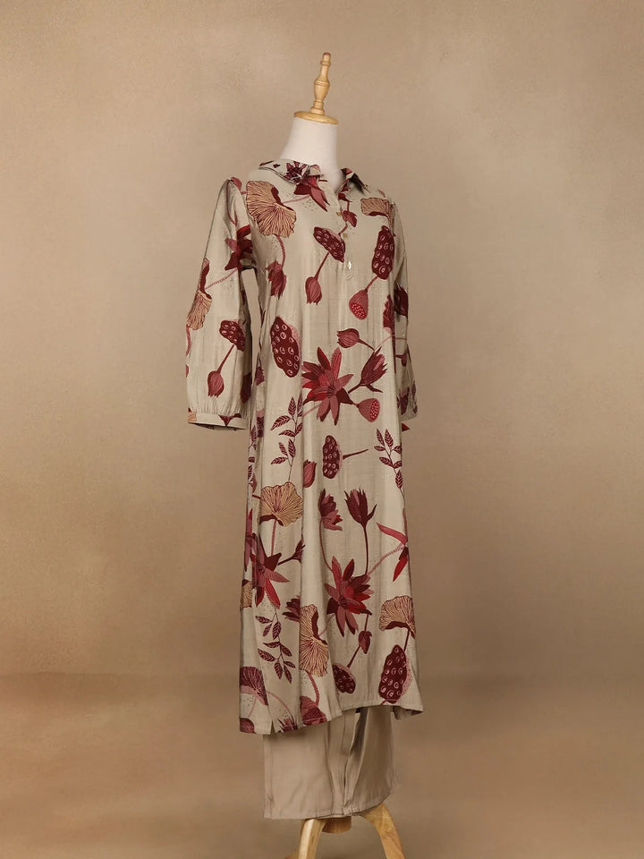Light Brown Floral Designed Salwar Suit - Diadem