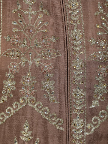 Light Brown Floral Embroidered Cotton Lehenga - Diadem