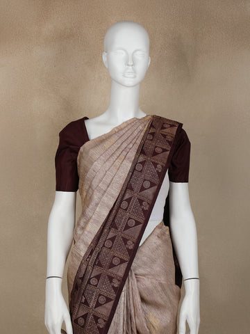 Light Brown Stripes And Floral Woven Pure Kanchipuram Silk Saree - Diadem