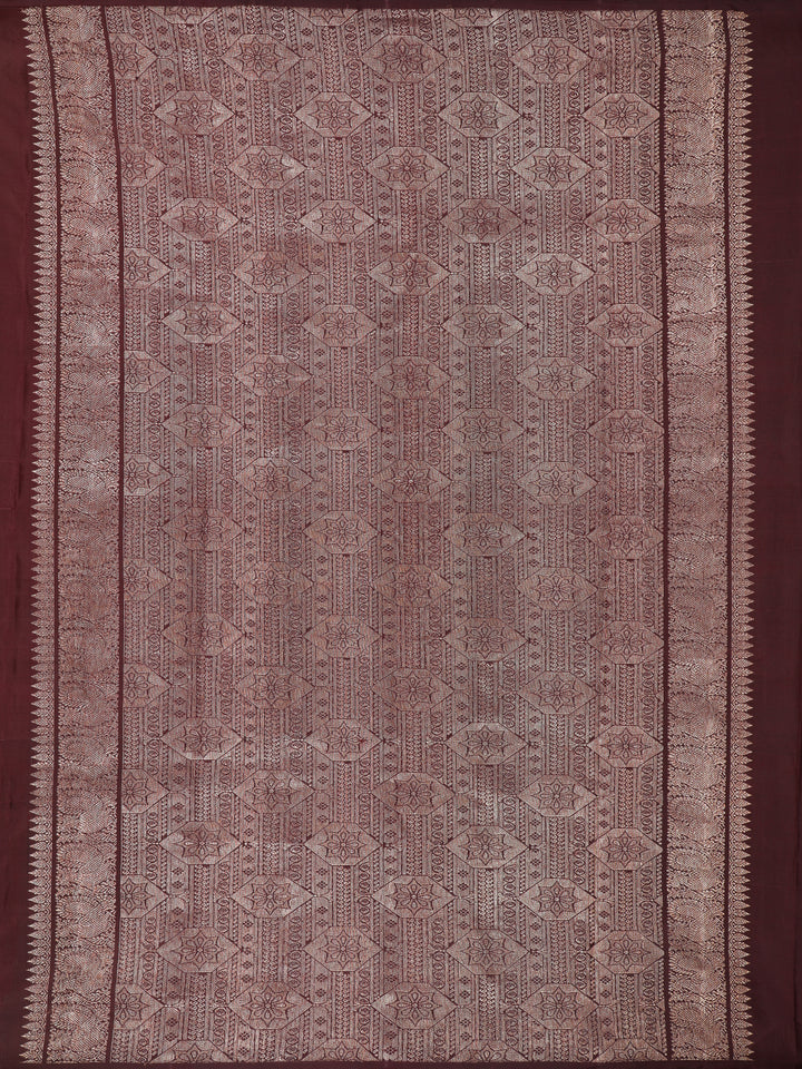 Light Brown Stripes And Floral Woven Pure Kanchipuram Silk Saree - Diadem