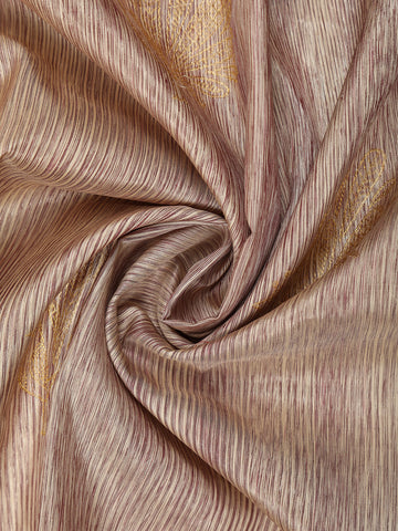 Light Brown Stripes And Floral Woven Pure Kanchipuram Silk Saree - Diadem