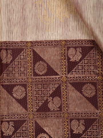 Light Brown Stripes And Floral Woven Pure Kanchipuram Silk Saree - Diadem