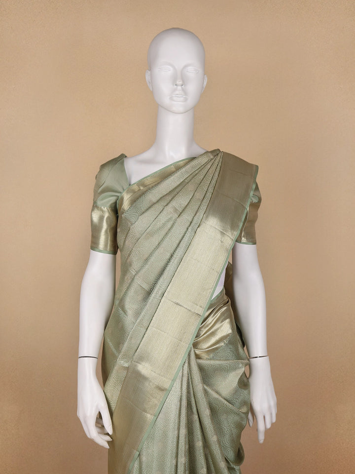 Light Green Abstract Woven Pure Kanchipuram Silk Saree - Diadem
