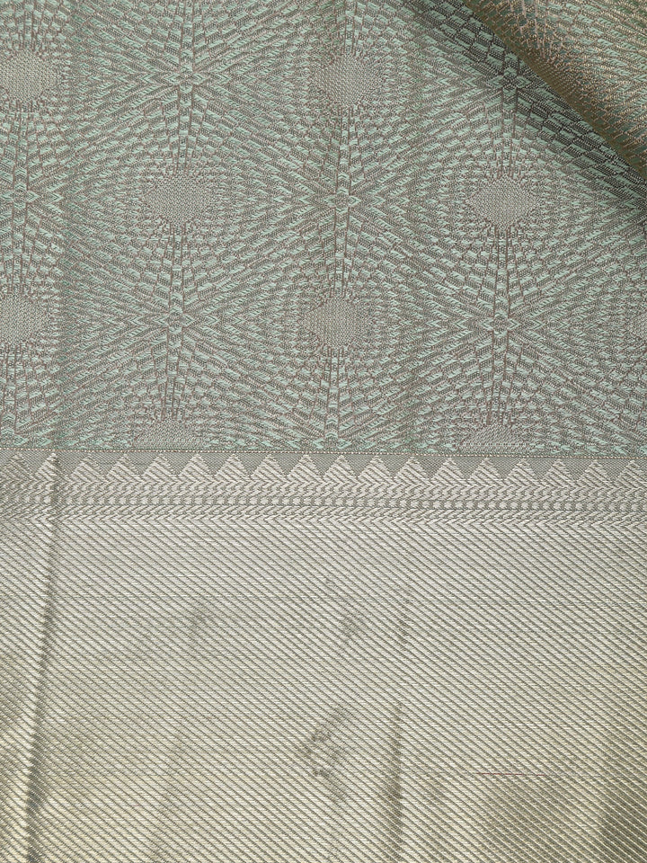 Light Green Abstract Woven Pure Kanchipuram Silk Saree - Diadem