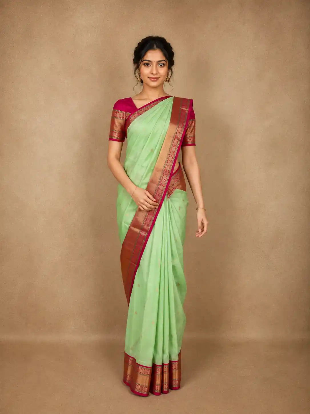 Light Green Butta Woven Design Kanchipuram Silk Saree with Contrast Zari Border
