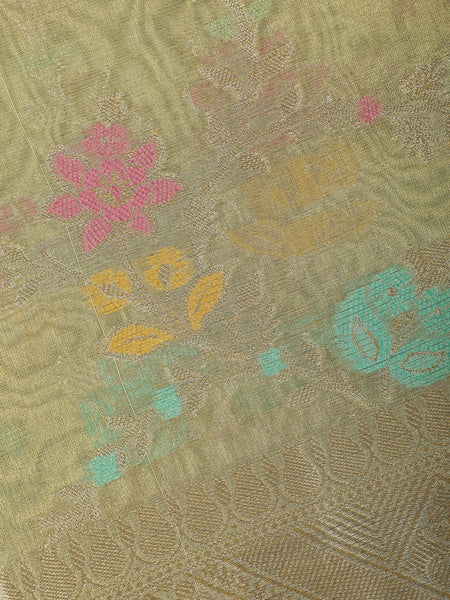 Light Green Floral Design Tissue Silk Saree - Diadem