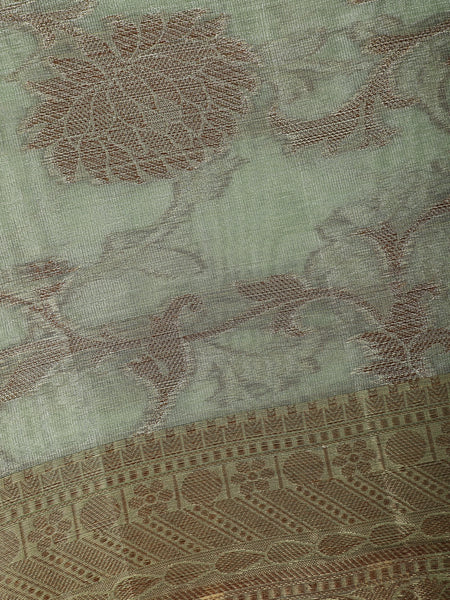 Light Green Floral Design Tissue Silk Saree - Diadem