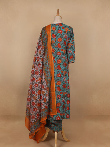 Light Green Floral Designed Cotton Salwar Suit - Diadem