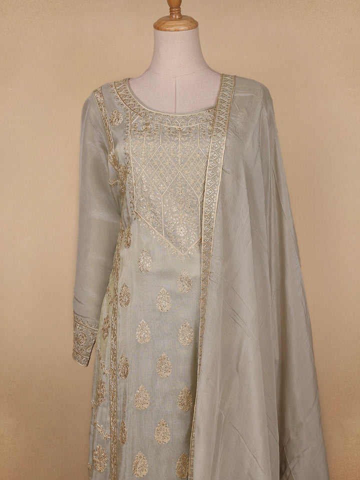 Light Green Floral Designed Tissue Organza Salwar Suit - Diadem